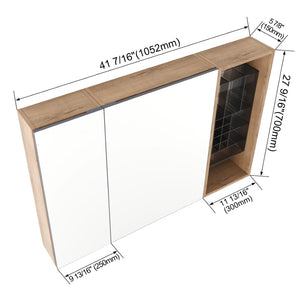 English Elm 41.4 Inch Wall Mounted Bathroom Mirror Cabinet Set with Adjustable Glass Shelves Plywood W999S00547
