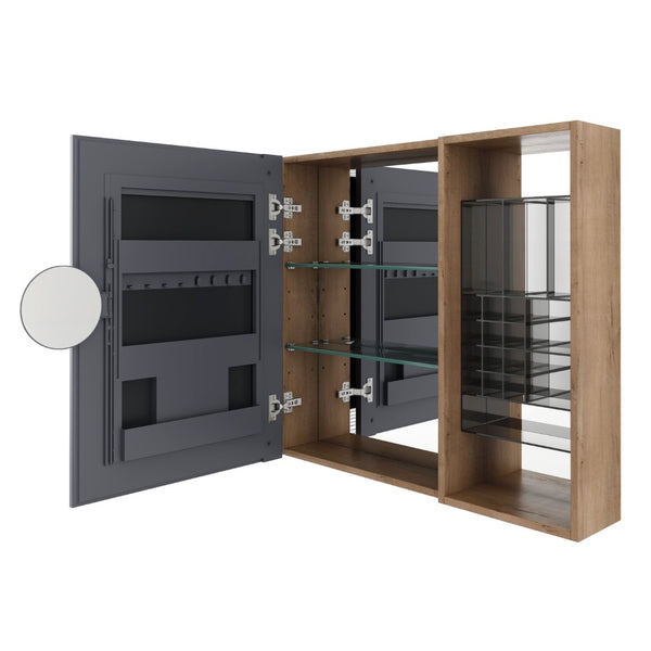 English Elm 41.4 Inch Wall Mounted Bathroom Mirror Cabinet Set with Adjustable Glass Shelves Plywood W999S00547