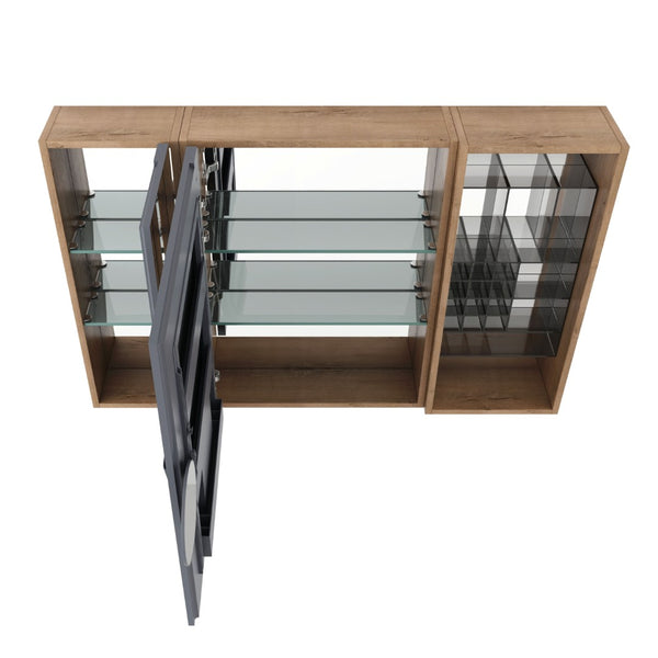 English Elm 41.4 Inch Wall Mounted Bathroom Mirror Cabinet Set with Adjustable Glass Shelves Plywood W999S00547
