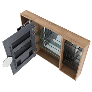 English Elm 41.4 Inch Wall Mounted Bathroom Mirror Cabinet Set with Adjustable Glass Shelves Plywood W999S00547