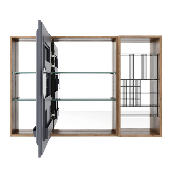 English Elm 41.4 Inch Wall Mounted Bathroom Mirror Cabinet Set with Adjustable Glass Shelves Plywood W999S00547