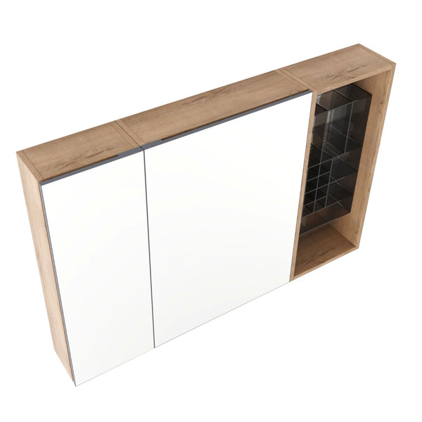 English Elm 41.4 Inch Wall Mounted Bathroom Mirror Cabinet Set with Adjustable Glass Shelves Plywood W999S00547
