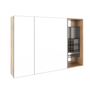 English Elm 41.4 Inch Wall Mounted Bathroom Mirror Cabinet Set with Adjustable Glass Shelves Plywood W999S00547