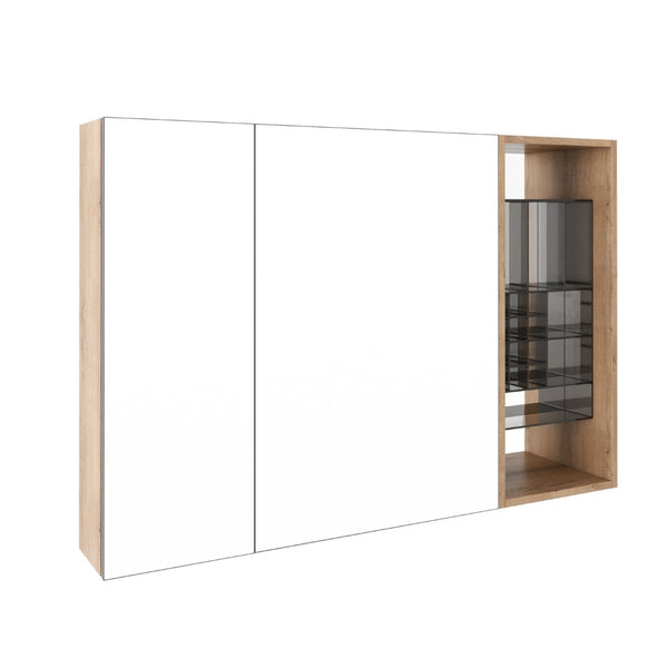 English Elm 41.4 Inch Wall Mounted Bathroom Mirror Cabinet Set with Adjustable Glass Shelves Plywood W999S00547