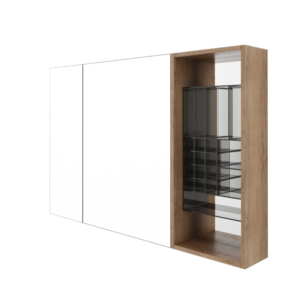 English Elm 41.4 Inch Wall Mounted Bathroom Mirror Cabinet Set with Adjustable Glass Shelves Plywood W999S00547
