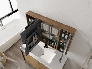 English Elm 43.4 Inch Wall Mounted Mirror Cabinet Set with Adjustable Shelves for Bathroom Storage W999S00548