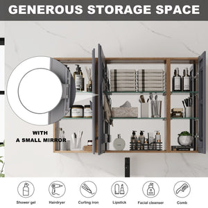 English Elm 43.4 Inch Wall Mounted Mirror Cabinet Set with Adjustable Shelves for Bathroom Storage W999S00548