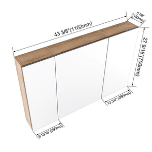 English Elm 43.4 Inch Wall Mounted Mirror Cabinet Set with Adjustable Shelves for Bathroom Storage W999S00548