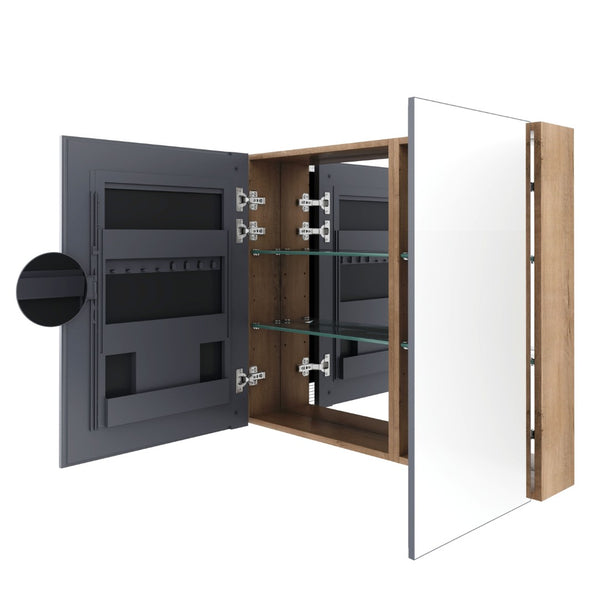 English Elm 43.4 Inch Wall Mounted Mirror Cabinet Set with Adjustable Shelves for Bathroom Storage W999S00548