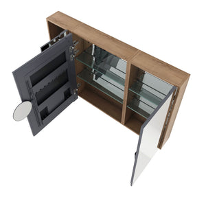 English Elm 43.4 Inch Wall Mounted Mirror Cabinet Set with Adjustable Shelves for Bathroom Storage W999S00548
