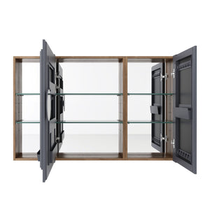 English Elm 43.4 Inch Wall Mounted Mirror Cabinet Set with Adjustable Shelves for Bathroom Storage W999S00548