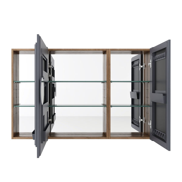 English Elm 43.4 Inch Wall Mounted Mirror Cabinet Set with Adjustable Shelves for Bathroom Storage W999S00548