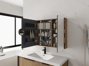 English Elm 43.4 Inch Wall Mounted Mirror Cabinet Set with Adjustable Shelves for Bathroom Storage W999S00548