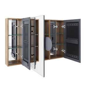 English Elm 43.4 Inch Wall Mounted Mirror Cabinet Set with Adjustable Shelves for Bathroom Storage W999S00548