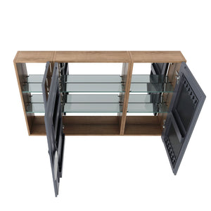 English Elm 43.4 Inch Wall Mounted Mirror Cabinet Set with Adjustable Shelves for Bathroom Storage W999S00548