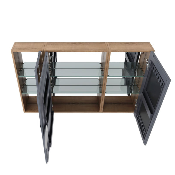 English Elm 43.4 Inch Wall Mounted Mirror Cabinet Set with Adjustable Shelves for Bathroom Storage W999S00548