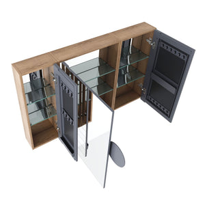 English Elm 43.4 Inch Wall Mounted Mirror Cabinet Set with Adjustable Shelves for Bathroom Storage W999S00548