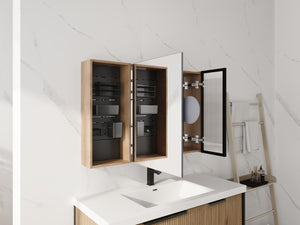 English Elm 41.7 Inch Wall Mounted Bathroom Mirror Cabinet with Soft Close Doors and Plywood Storage Mirror Door with Adjustable Glass Shelves W999S00549
