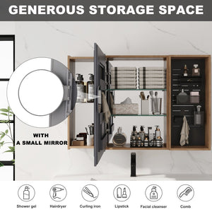 English Elm 41.7 Inch Wall Mounted Bathroom Mirror Cabinet with Soft Close Doors and Plywood Storage Mirror Door with Adjustable Glass Shelves W999S00549