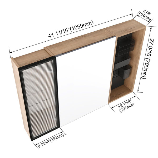 English Elm 41.7 Inch Wall Mounted Bathroom Mirror Cabinet with Soft Close Doors and Plywood Storage Mirror Door with Adjustable Glass Shelves W999S00549