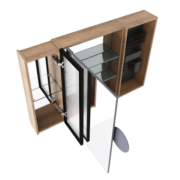 English Elm 41.7 Inch Wall Mounted Bathroom Mirror Cabinet with Soft Close Doors and Plywood Storage Mirror Door with Adjustable Glass Shelves W999S00549