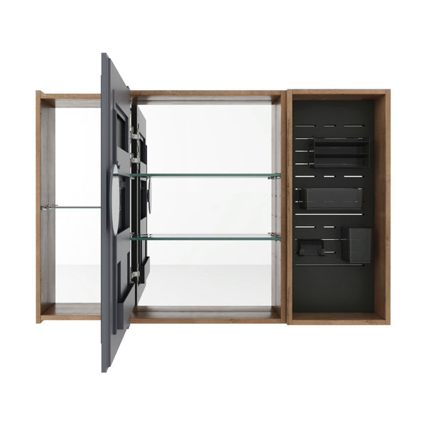 English Elm 41.7 Inch Wall Mounted Bathroom Mirror Cabinet with Soft Close Doors and Plywood Storage Mirror Door with Adjustable Glass Shelves W999S00549