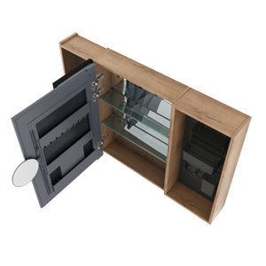 English Elm 41.7 Inch Wall Mounted Bathroom Mirror Cabinet with Soft Close Doors and Plywood Storage Mirror Door with Adjustable Glass Shelves W999S00549