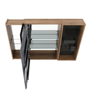 English Elm 41.7 Inch Wall Mounted Bathroom Mirror Cabinet with Soft Close Doors and Plywood Storage Mirror Door with Adjustable Glass Shelves W999S00549