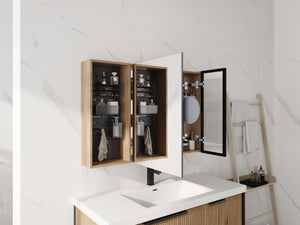 English Elm 41.7 Inch Wall Mounted Bathroom Mirror Cabinet with Soft Close Doors and Plywood Storage Mirror Door with Adjustable Glass Shelves W999S00549