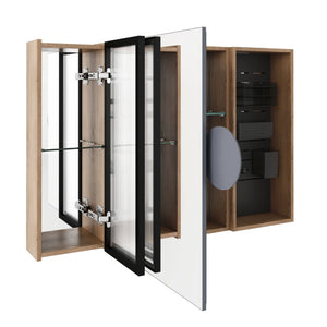 English Elm 41.7 Inch Wall Mounted Bathroom Mirror Cabinet with Soft Close Doors and Plywood Storage Mirror Door with Adjustable Glass Shelves W999S00549