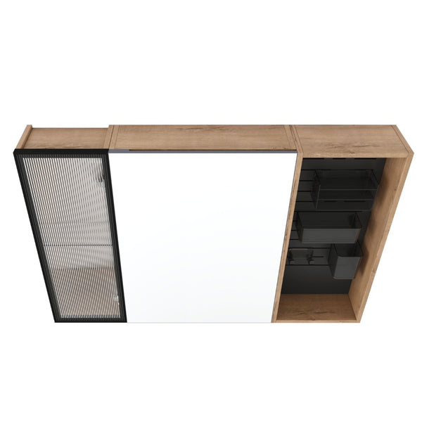 English Elm 41.7 Inch Wall Mounted Bathroom Mirror Cabinet with Soft Close Doors and Plywood Storage Mirror Door with Adjustable Glass Shelves W999S00549