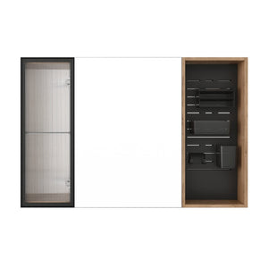 English Elm 41.7 Inch Wall Mounted Bathroom Mirror Cabinet with Soft Close Doors and Plywood Storage Mirror Door with Adjustable Glass Shelves W999S00549