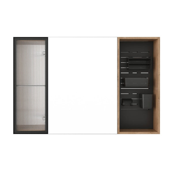 English Elm 41.7 Inch Wall Mounted Bathroom Mirror Cabinet with Soft Close Doors and Plywood Storage Mirror Door with Adjustable Glass Shelves W999S00549