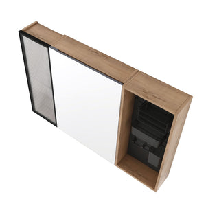English Elm 41.7 Inch Wall Mounted Bathroom Mirror Cabinet with Soft Close Doors and Plywood Storage Mirror Door with Adjustable Glass Shelves W999S00549