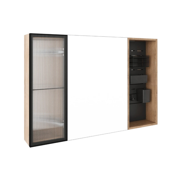 English Elm 41.7 Inch Wall Mounted Bathroom Mirror Cabinet with Soft Close Doors and Plywood Storage Mirror Door with Adjustable Glass Shelves W999S00549