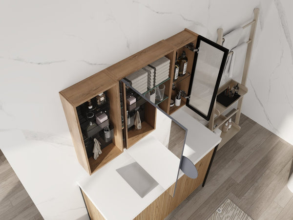 English Elm 41.7 Inch Wall Mounted Bathroom Mirror Cabinet with Soft Close Doors and Plywood Storage Mirror Door with Adjustable Glass Shelves W999S00549