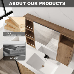 English Elm 39.4 Inch Wall Mounted Bathroom Mirror Cabinet with Adjustable Shelves and Plywood Body W999S00550