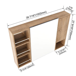 English Elm 39.4 Inch Wall Mounted Bathroom Mirror Cabinet with Adjustable Shelves and Plywood Body W999S00550