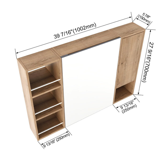 English Elm 39.4 Inch Wall Mounted Bathroom Mirror Cabinet with Adjustable Shelves and Plywood Body W999S00550