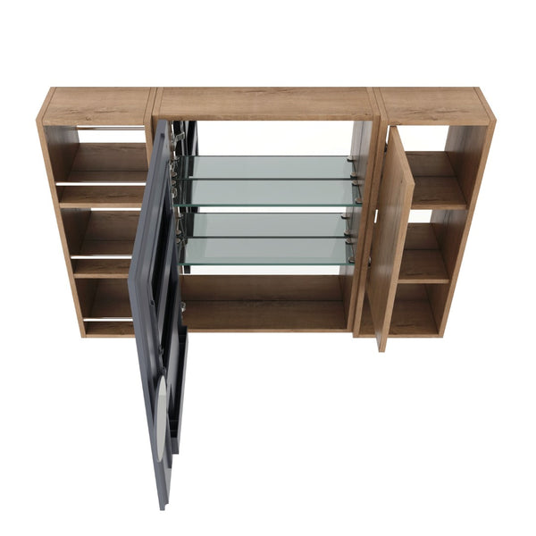 English Elm 39.4 Inch Wall Mounted Bathroom Mirror Cabinet with Adjustable Shelves and Plywood Body W999S00550