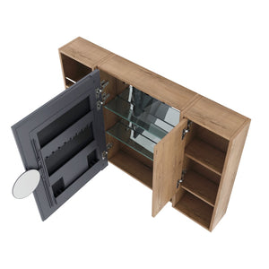 English Elm 39.4 Inch Wall Mounted Bathroom Mirror Cabinet with Adjustable Shelves and Plywood Body W999S00550