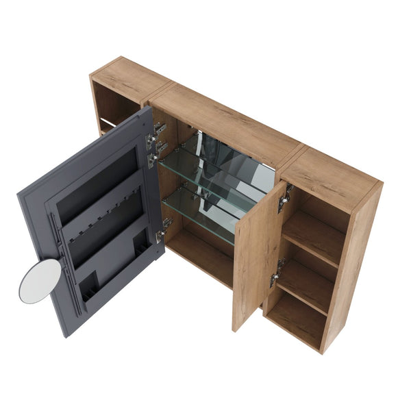 English Elm 39.4 Inch Wall Mounted Bathroom Mirror Cabinet with Adjustable Shelves and Plywood Body W999S00550