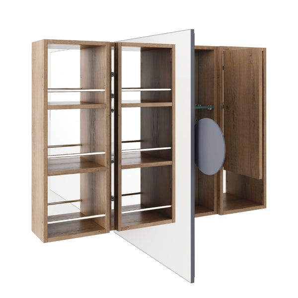 English Elm 39.4 Inch Wall Mounted Bathroom Mirror Cabinet with Adjustable Shelves and Plywood Body W999S00550