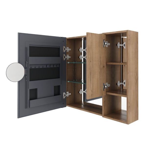 English Elm 39.4 Inch Wall Mounted Bathroom Mirror Cabinet with Adjustable Shelves and Plywood Body W999S00550
