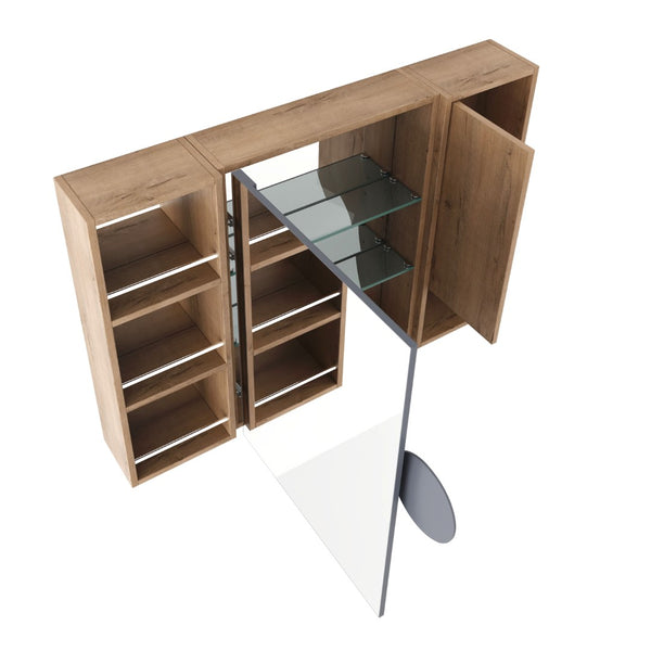 English Elm 39.4 Inch Wall Mounted Bathroom Mirror Cabinet with Adjustable Shelves and Plywood Body W999S00550