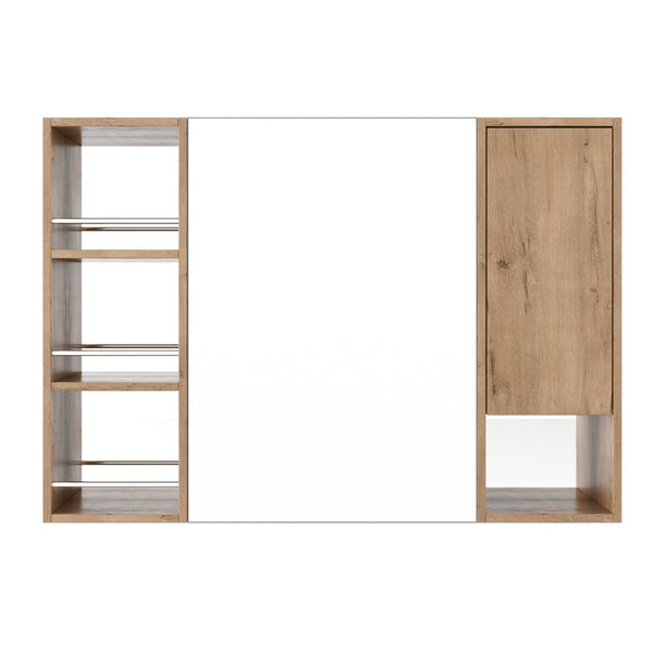 English Elm 39.4 Inch Wall Mounted Bathroom Mirror Cabinet with Adjustable Shelves and Plywood Body W999S00550