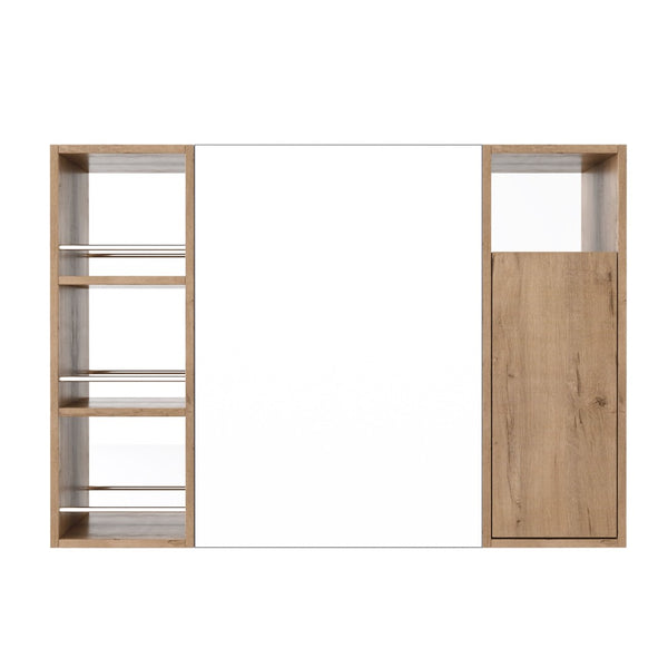 English Elm 39.4 Inch Wall Mounted Bathroom Mirror Cabinet with Adjustable Shelves and Plywood Body W999S00550