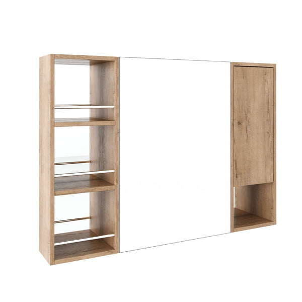 English Elm 39.4 Inch Wall Mounted Bathroom Mirror Cabinet with Adjustable Shelves and Plywood Body W999S00550