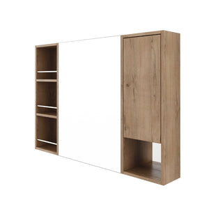 English Elm 39.4 Inch Wall Mounted Bathroom Mirror Cabinet with Adjustable Shelves and Plywood Body W999S00550