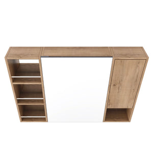 English Elm 39.4 Inch Wall Mounted Bathroom Mirror Cabinet with Adjustable Shelves and Plywood Body W999S00550